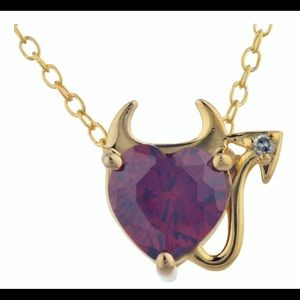 - Heart Ruby Garnet Stone 14k Diamond Cz Necklace